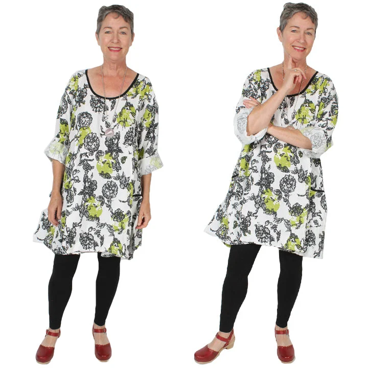 Tulip Linen  Tunic Dress Citron Lagenlook Boho Resort Sml-2x