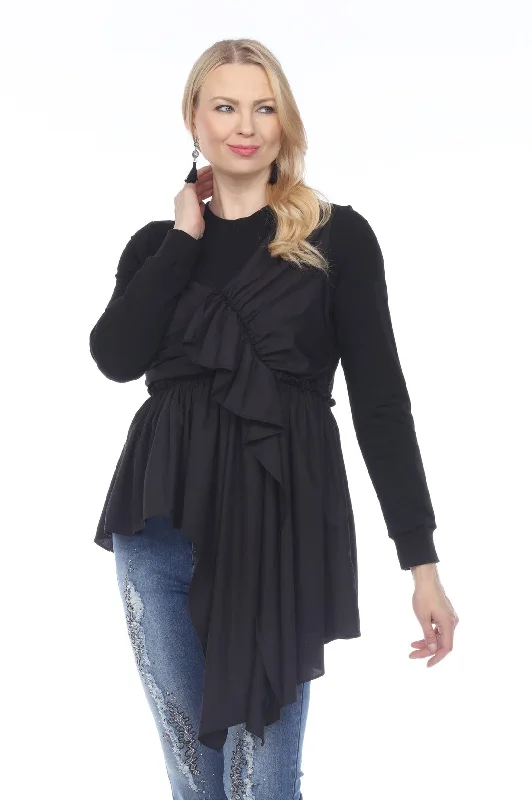 "Katie" Black Long Sleeve Asymmetrical Tunic