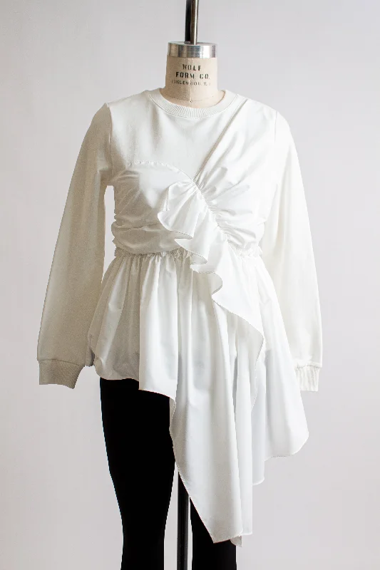 "Katie" White Long Sleeve Asymmetrical Tunic