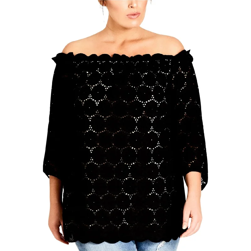 City Chic Womens Lace Tunic Blouse, Black, XS/14W