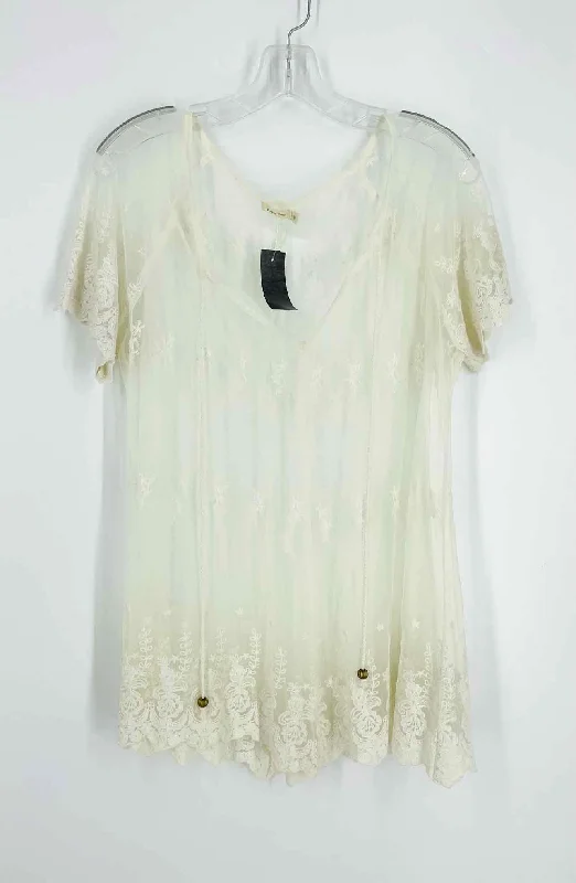 Kyla Seo Size M White Embroidered Sheer Designer Tunic