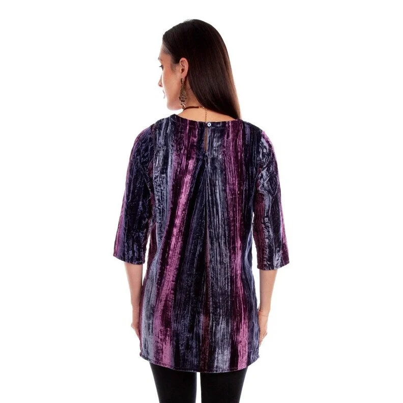 Scully Western Shirt Womens 3/4 Sleeve Velvet Tunic Plum F0_HC794