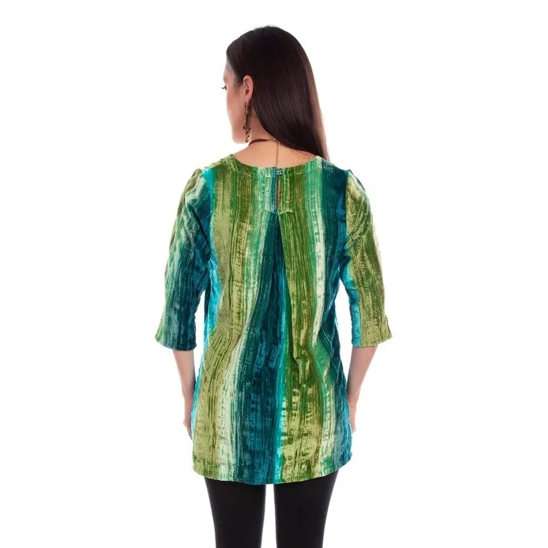 Scully Western Shirt Womens 3/4 Sleeve Velvet Tunic Teal F0_HC795